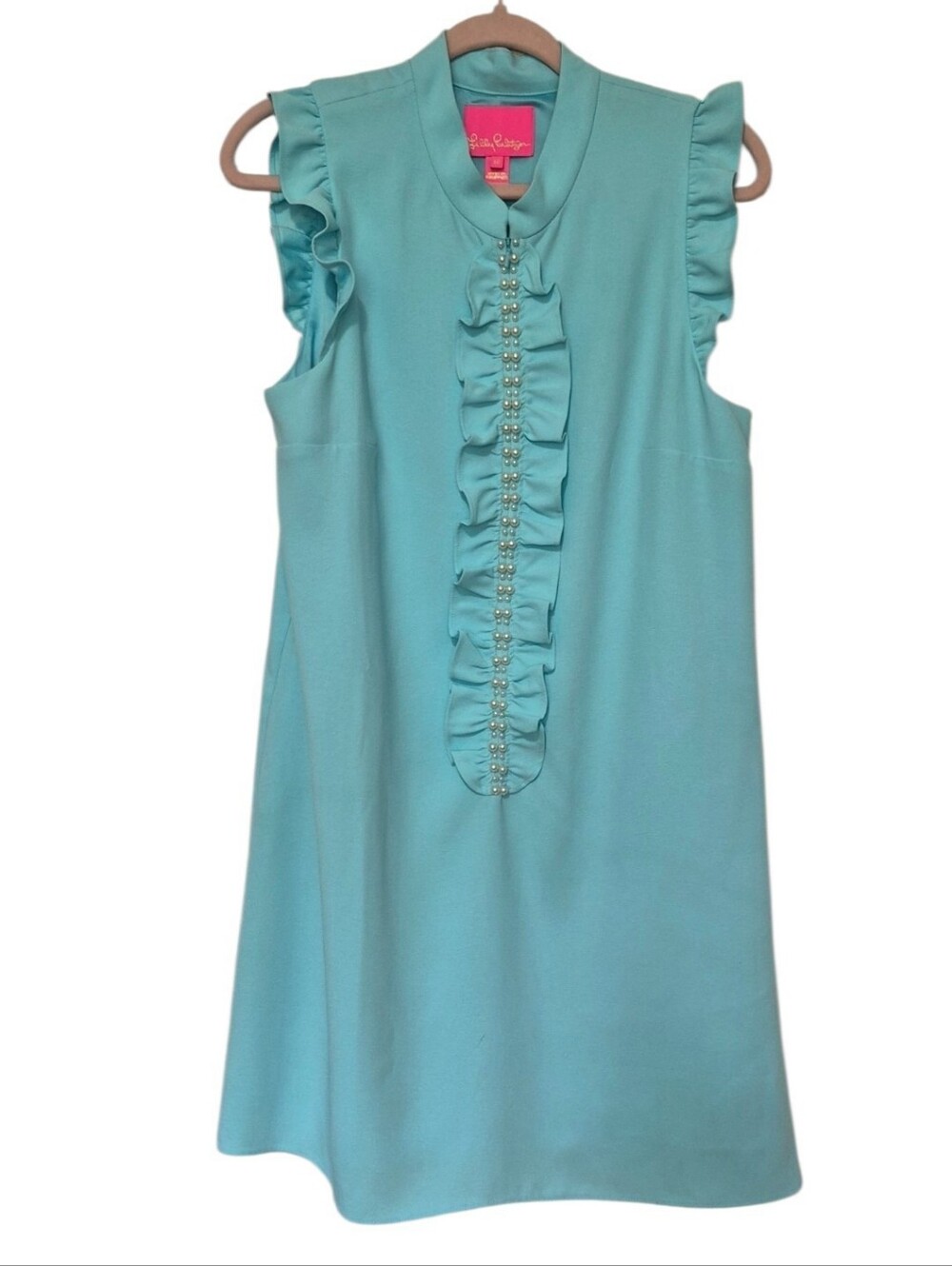 Lilly Pulitzer Adalee Shift Dress Blue Ibiza Pearl Ruffle NWT Size 10